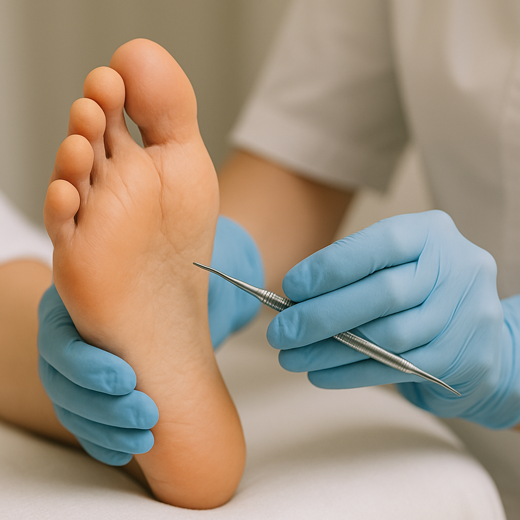 Practitioner’s hand with scalpel on a patient’s foot